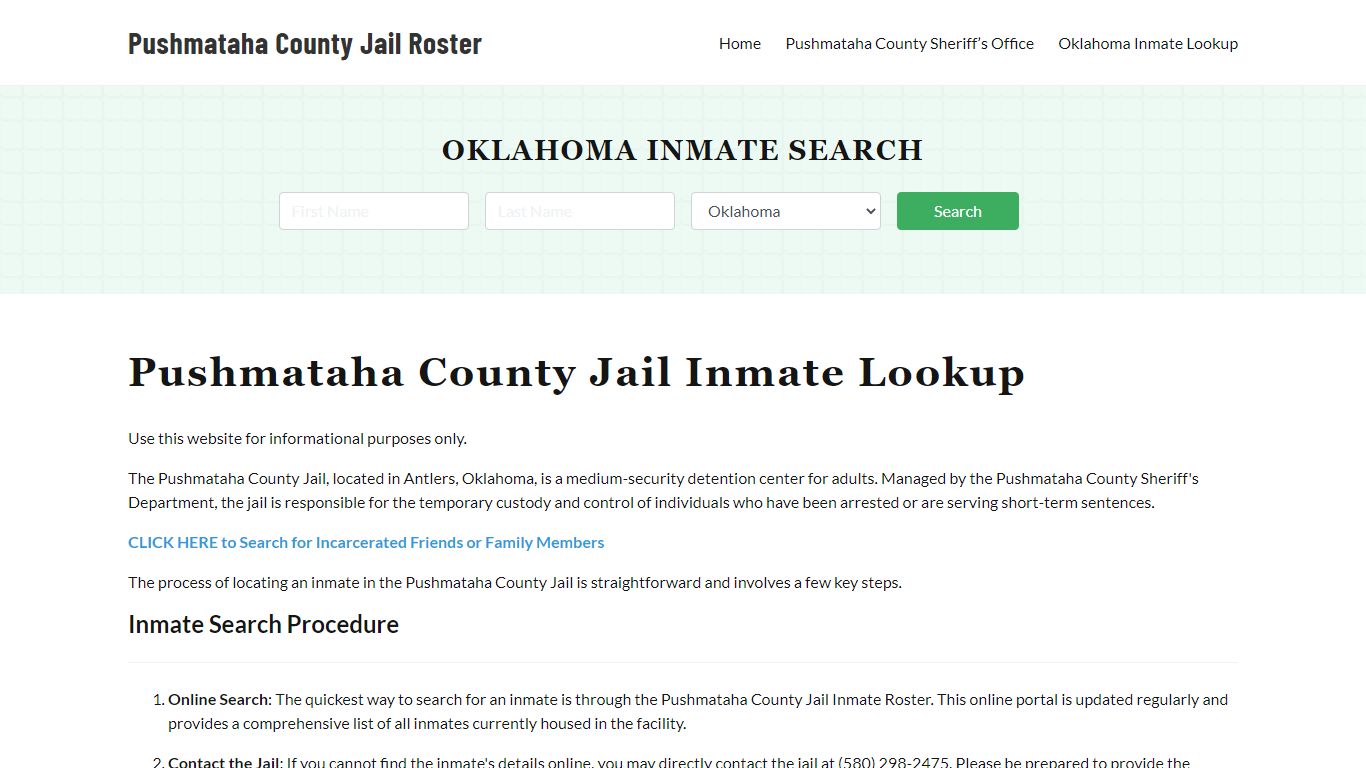 Pushmataha County Jail Roster Lookup, OK, Inmate Search